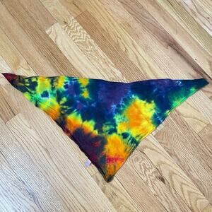 Hand tie dyed rainbow galaxy pride triangle bandanna